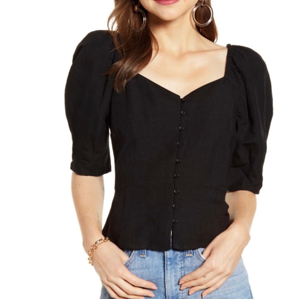 Something Navy NWOT Button Fitted Top Black